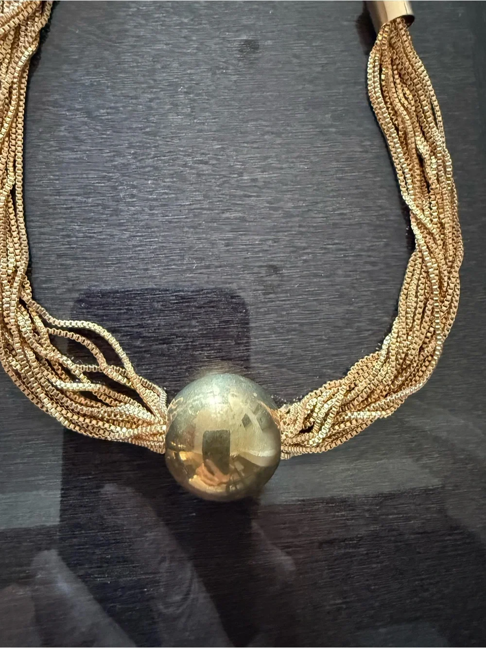 Gold Multi-Strand Statement Necklace with Polished Orb